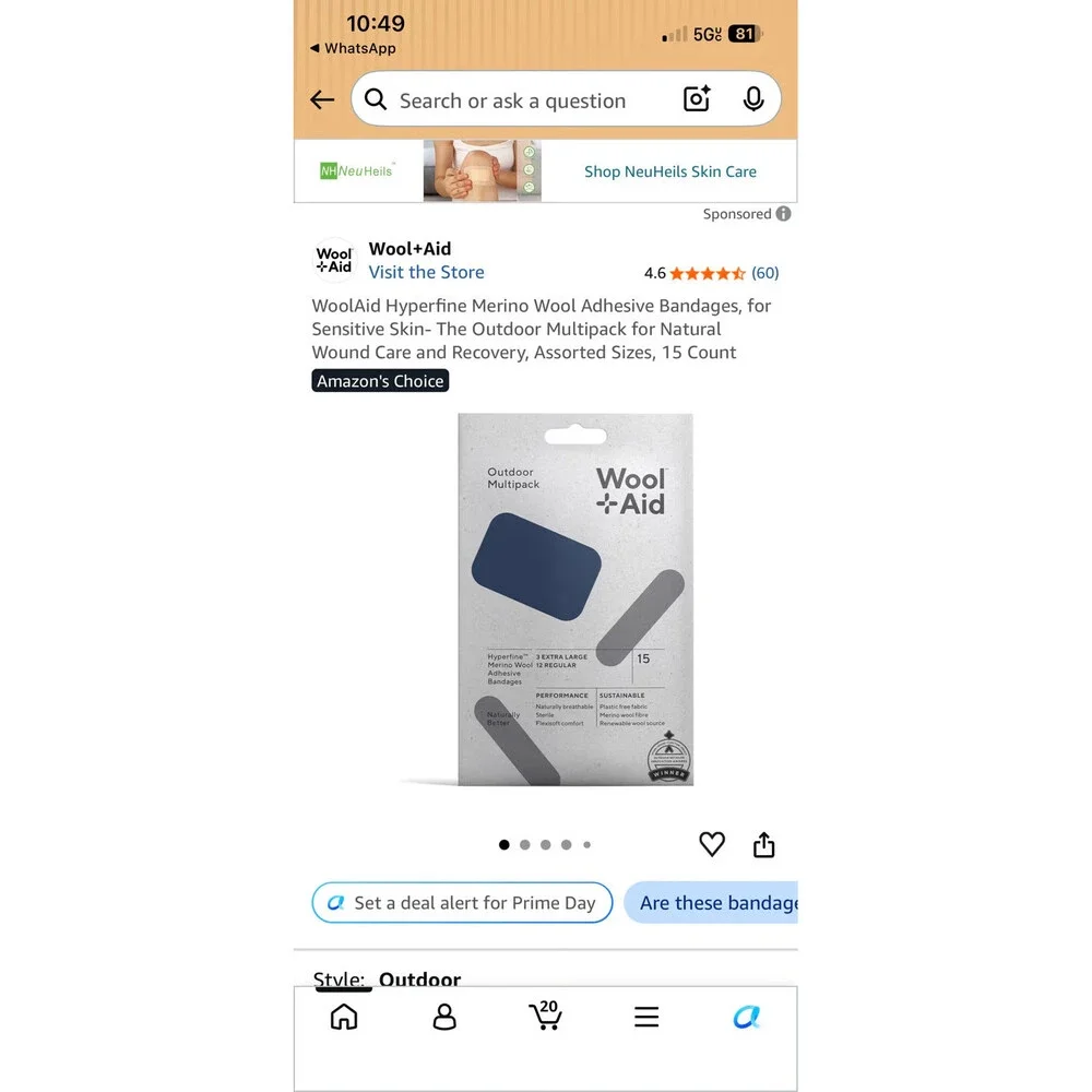 WoolAid Hyperfine Merino Wool Adhesive Bandages, 3 pack of 10 cont each